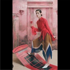 Thebe Magugu: Red and Multicolor Pleated Dress